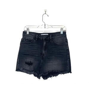 KanCan Charcoal Distressed High Waist Shorts